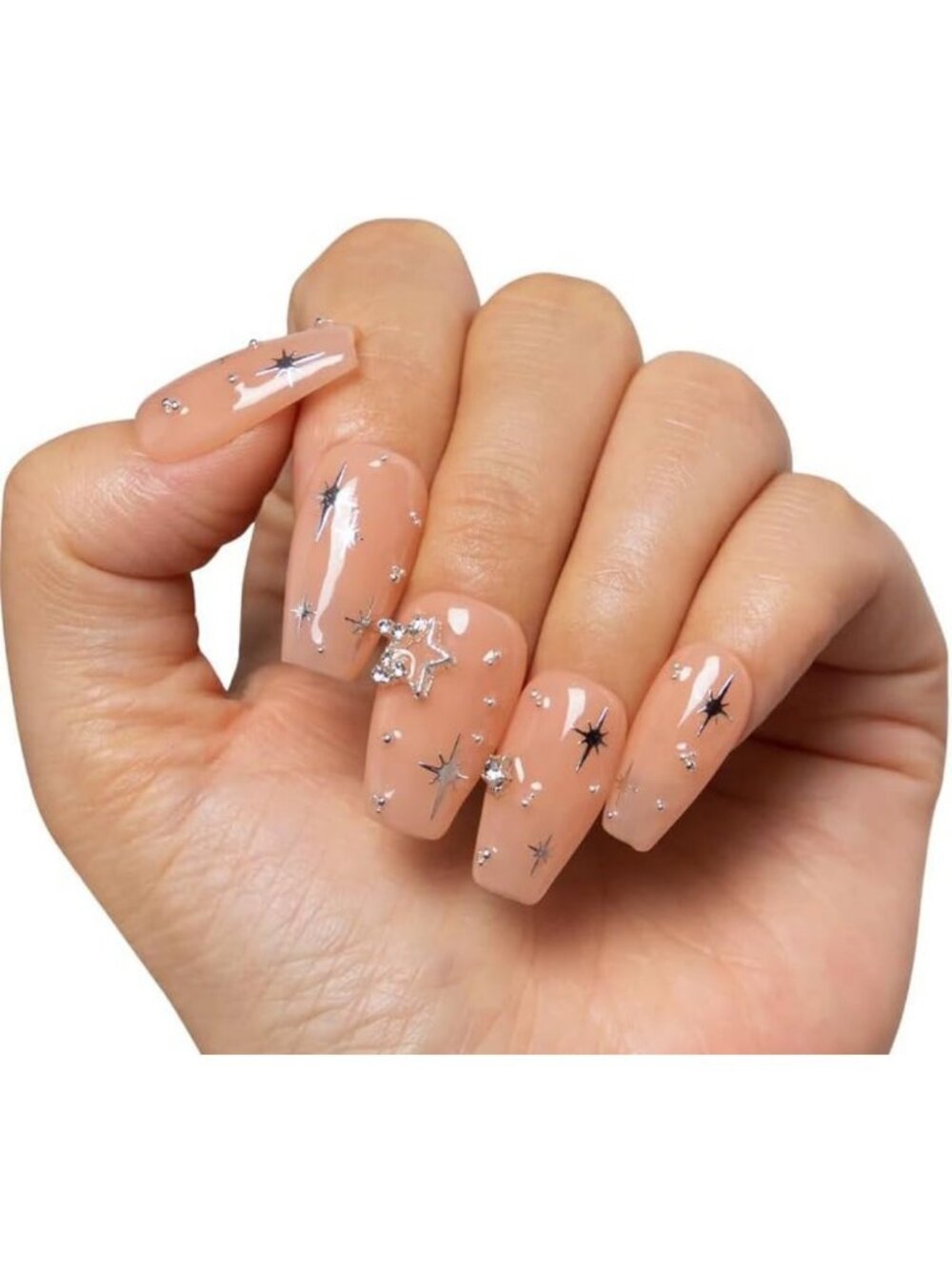 Salon Quality Reusable Press-On Nails | Handmade Crystal Coffin Style | Starlit